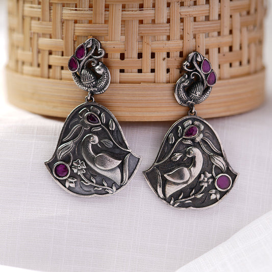 MayurGhantika- Silver Brass Oxidised dangler earrings