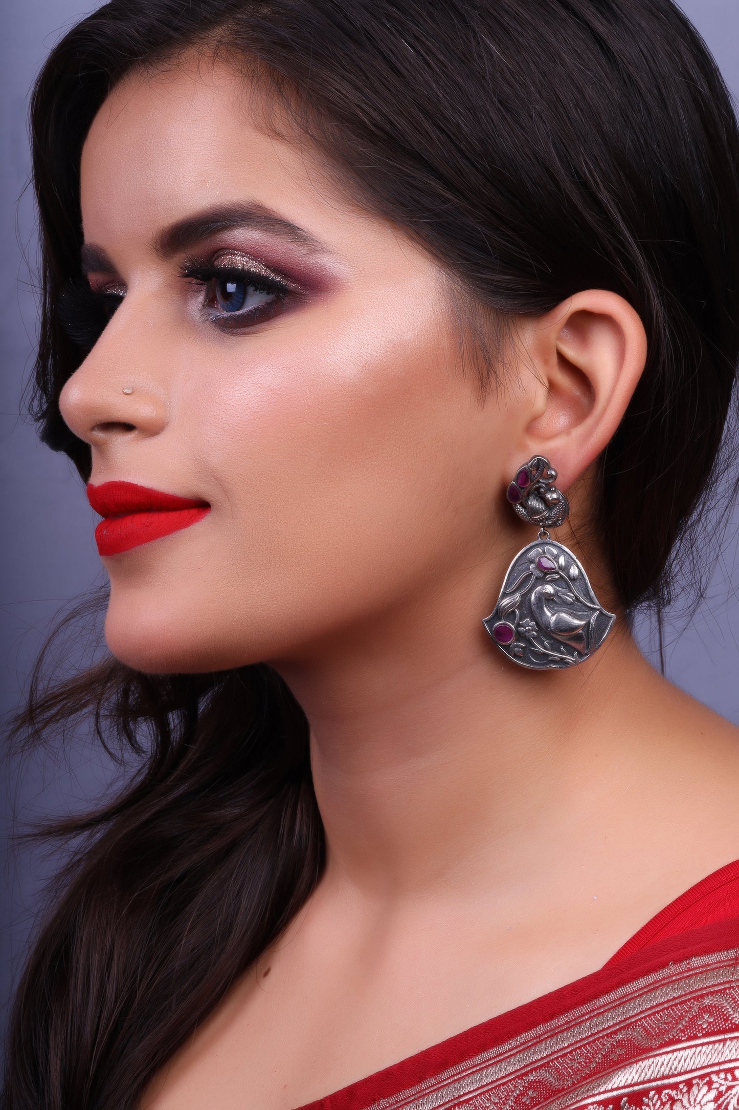 MayurGhantika- Silver Brass Oxidised dangler earrings