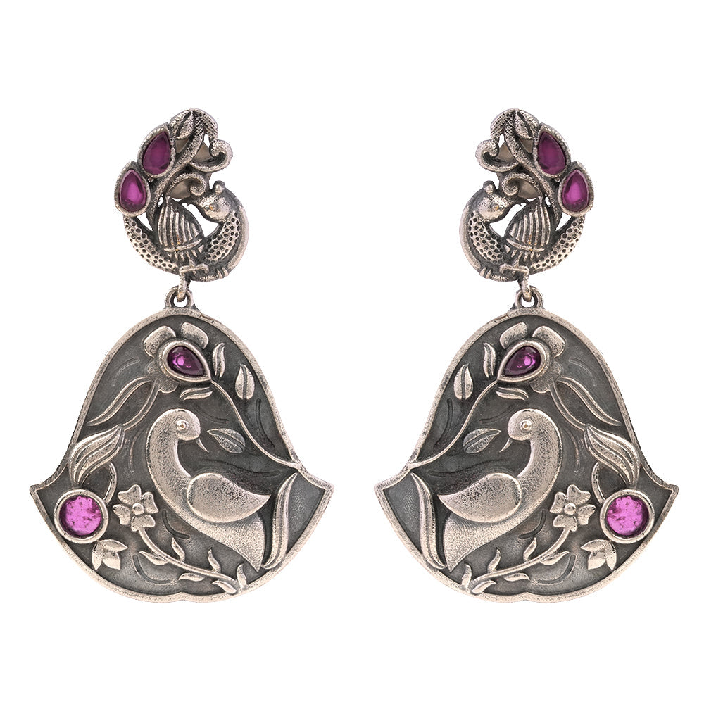 MayurGhantika- Silver Brass Oxidised dangler earrings