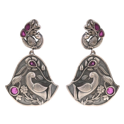 MayurGhantika- Silver Brass Oxidised dangler earrings