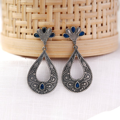 Neeranjali- Silver Brass Oxidised dangler earrings