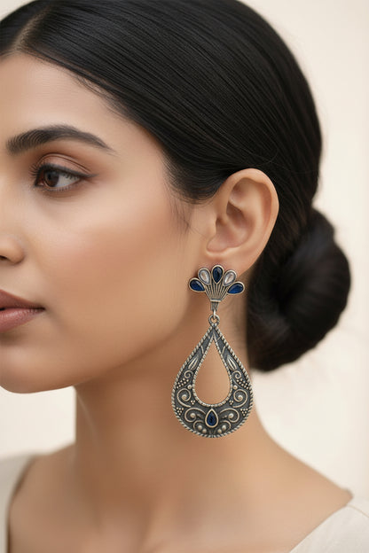 Neeranjali- Silver Brass Oxidised dangler earrings
