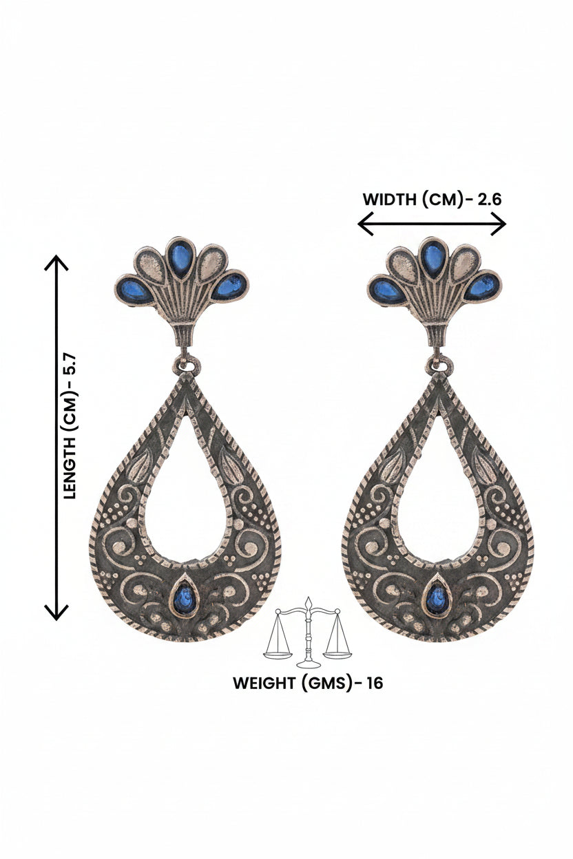 Neeranjali- Silver Brass Oxidised dangler earrings