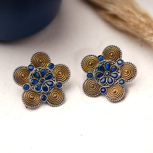 Jalkamal- Silver Brass Oxidised Stud Earrings