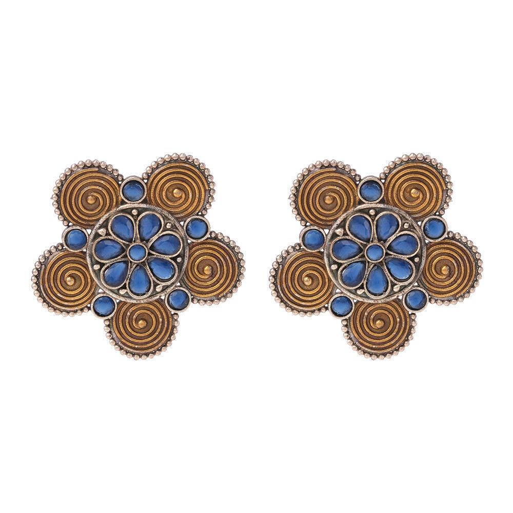 Jalkamal- Silver Brass Oxidised Stud Earrings