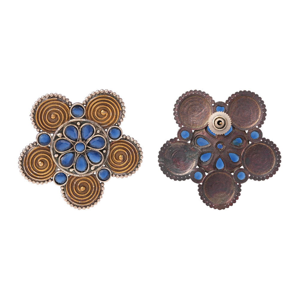 Jalkamal- Silver Brass Oxidised Stud Earrings