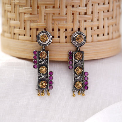 AyatNoor- Silver Brass Oxidised dangler earrings