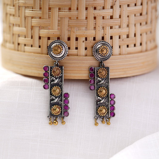 AyatNoor- Silver Brass Oxidised dangler earrings