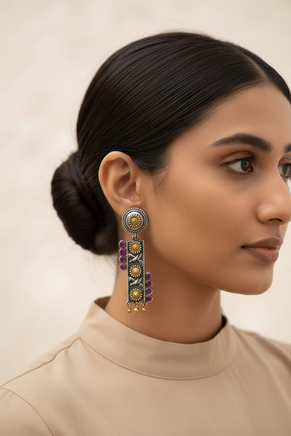 AyatNoor- Silver Brass Oxidised dangler earrings