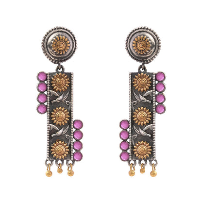 AyatNoor- Silver Brass Oxidised dangler earrings