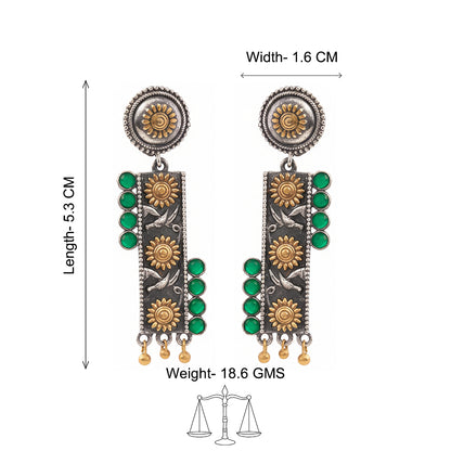 AyatNoor- Silver Brass Oxidised dangler earrings (Green)