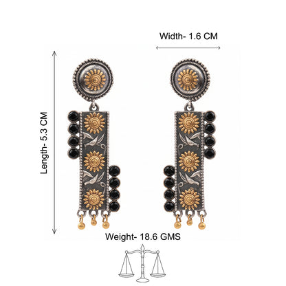 AyatNoor- Silver Brass Oxidised dangler earrings (Black)