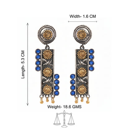 AyatNoor- Silver Brass Oxidised dangler earrings (Blue)