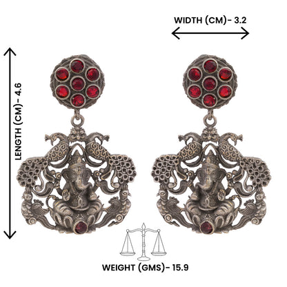 Gajanana- Silver Brass Oxidised dangler earrings(Red)