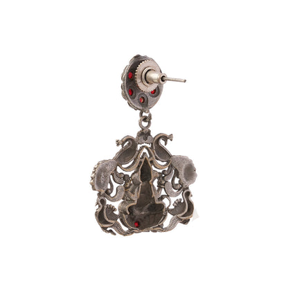 Gajanana- Silver Brass Oxidised dangler earrings(Red)