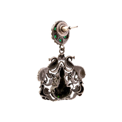 Gajanana- Silver Brass Oxidised dangler earrings(Green)