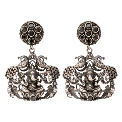 Gajanana- Silver Brass Oxidised dangler earrings(Black)
