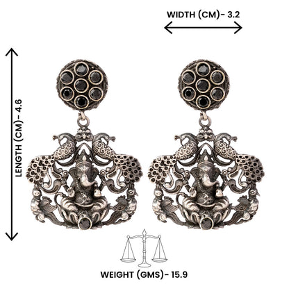 Gajanana- Silver Brass Oxidised dangler earrings(Black)