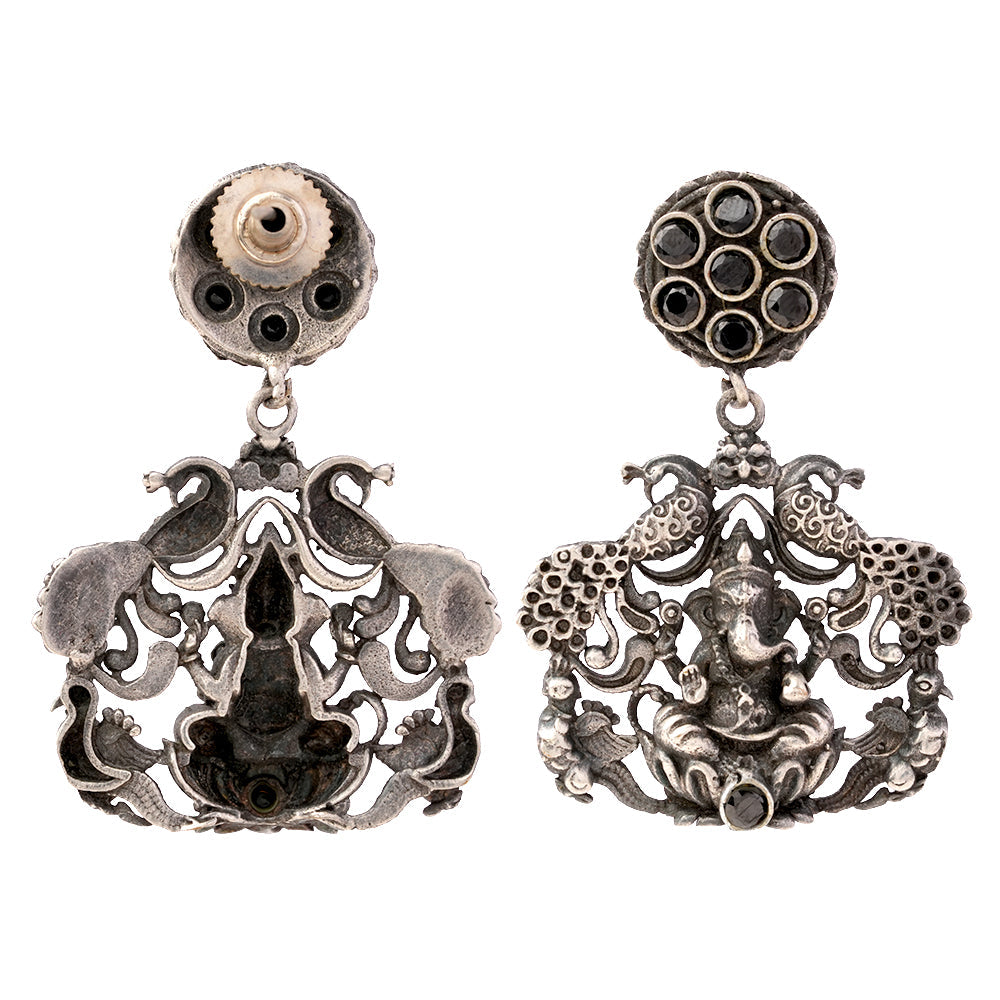 Gajanana- Silver Brass Oxidised dangler earrings(Black)