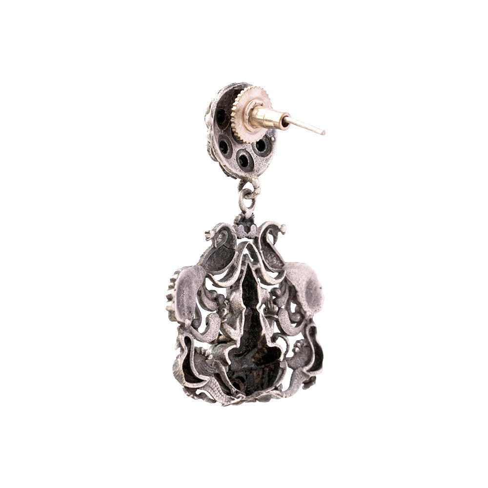 Gajanana- Silver Brass Oxidised dangler earrings(Black)