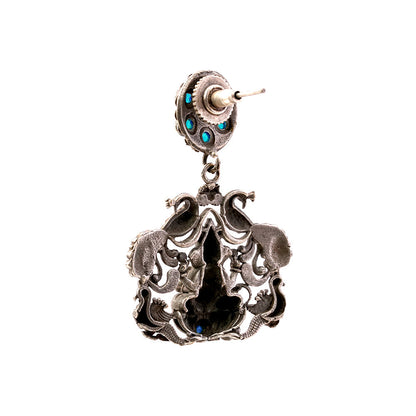 Gajanana- Silver Brass Oxidised dangler earrings(Blue)