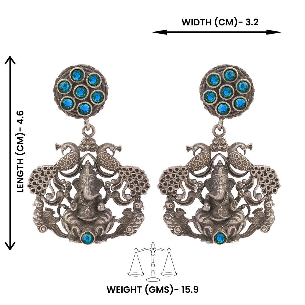 Gajanana- Silver Brass Oxidised dangler earrings(Blue)