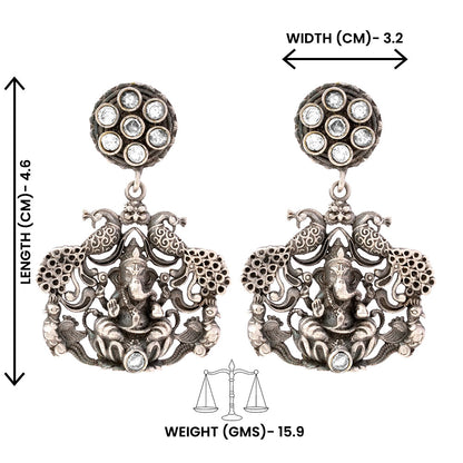 Gajanana- Silver Brass Oxidised dangler earrings(White)