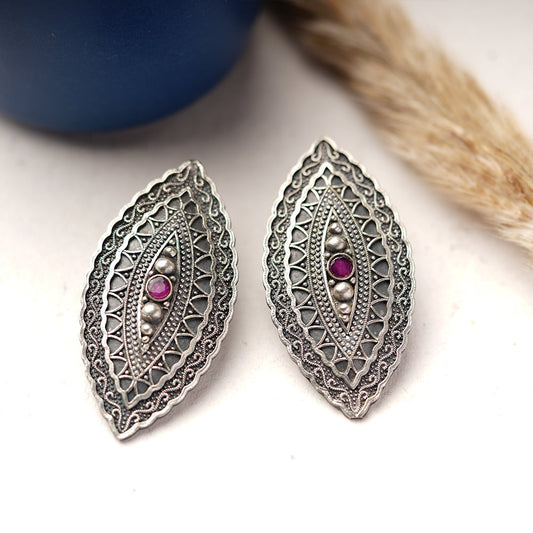 PushpNetra- Silver Brass Stone Studded Stud Earrings