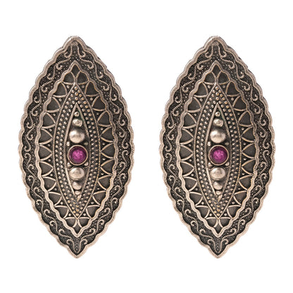 PushpNetra- Silver Brass Stone Studded Stud Earrings