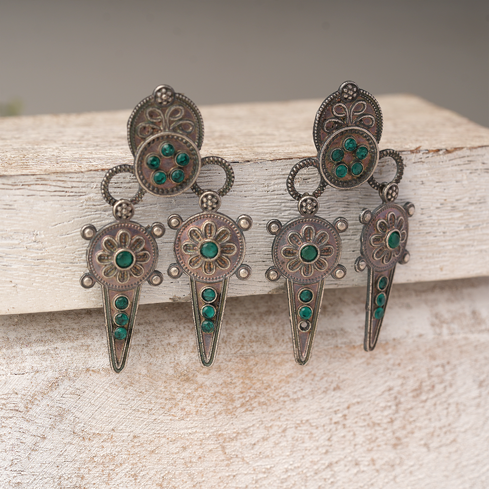 Rajwada- Silver Brass Oxidised dangler earrings