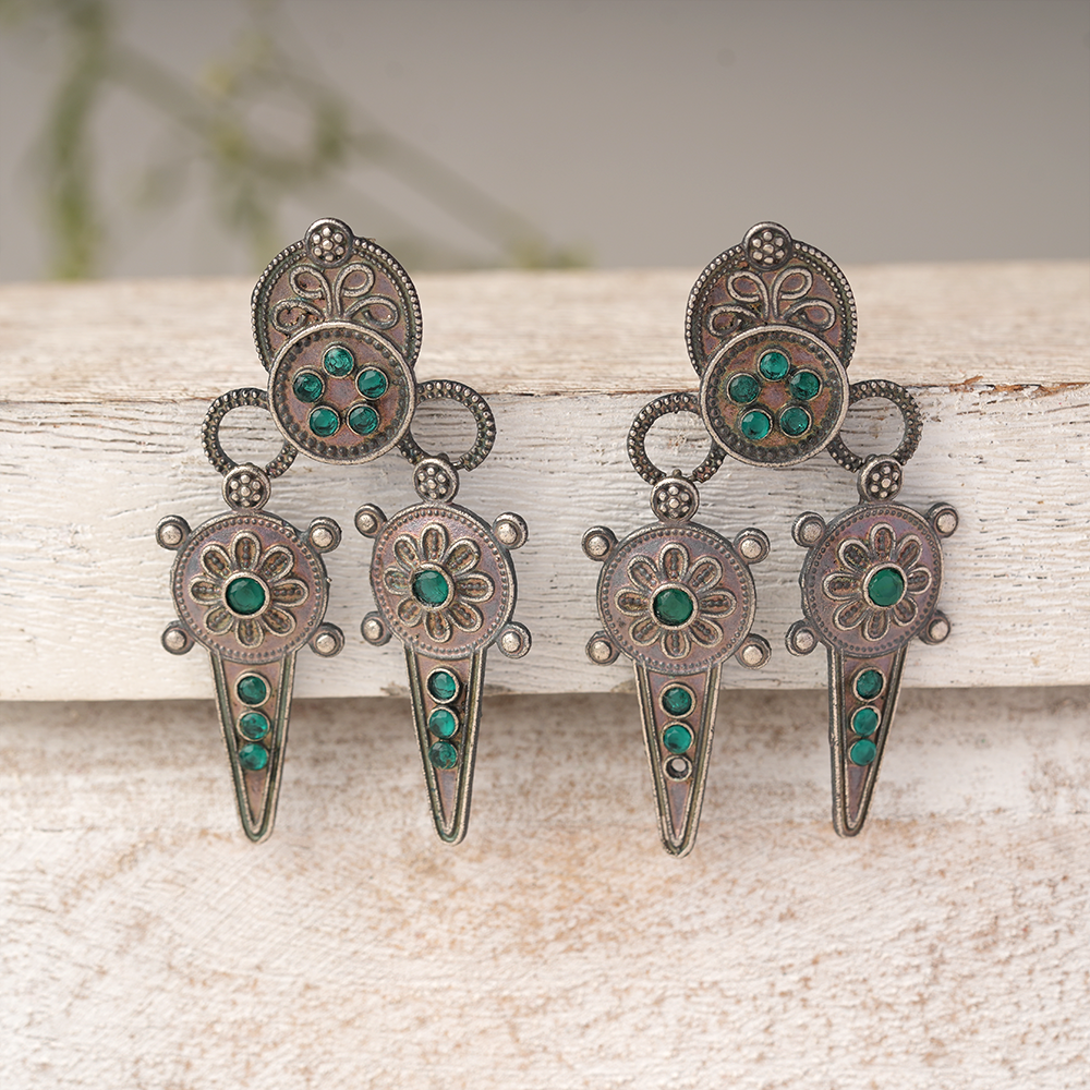 Rajwada- Silver Brass Oxidised dangler earrings
