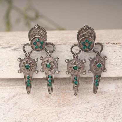 Rajwada- Silver Brass Oxidised dangler earrings