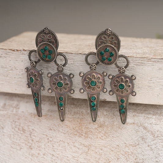 Rajwada- Silver Brass Oxidised dangler earrings