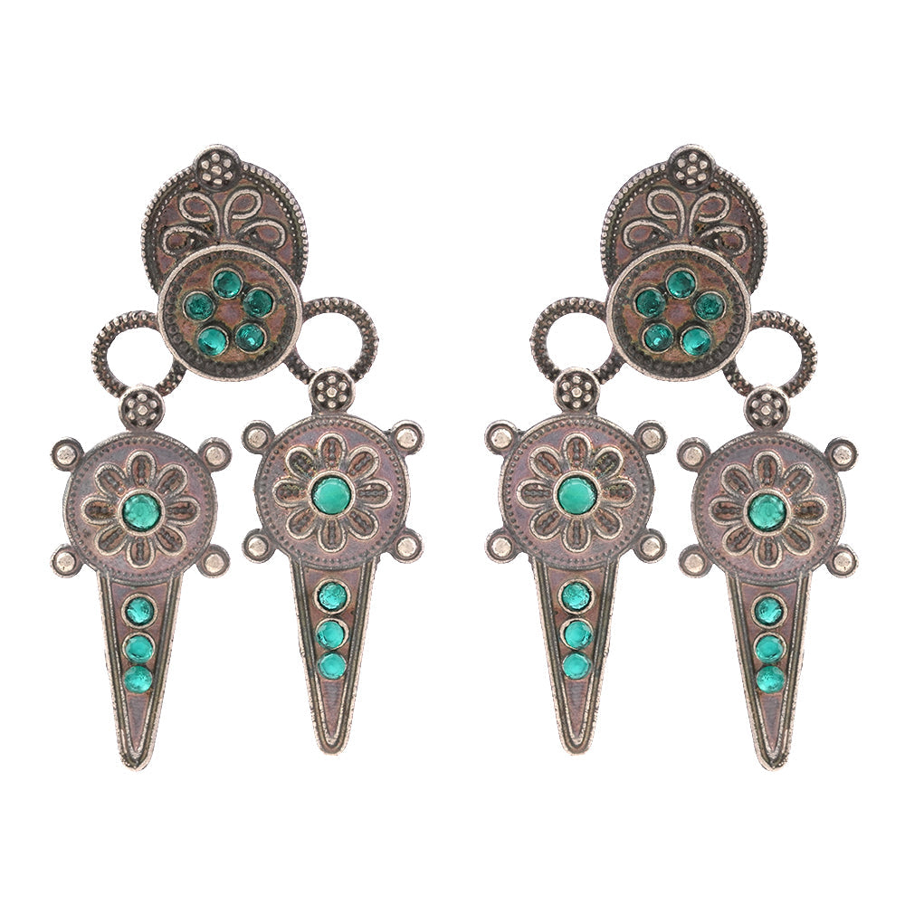 Rajwada- Silver Brass Oxidised dangler earrings