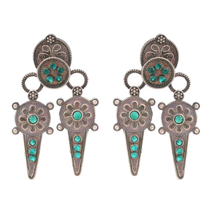 Rajwada- Silver Brass Oxidised dangler earrings