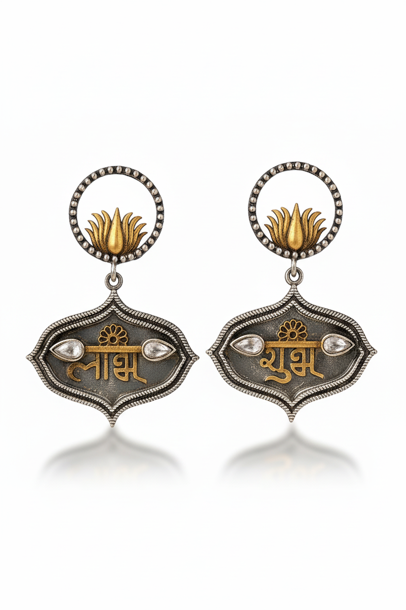 Mangalam- Silver Brass Oxidised dangler earrings
