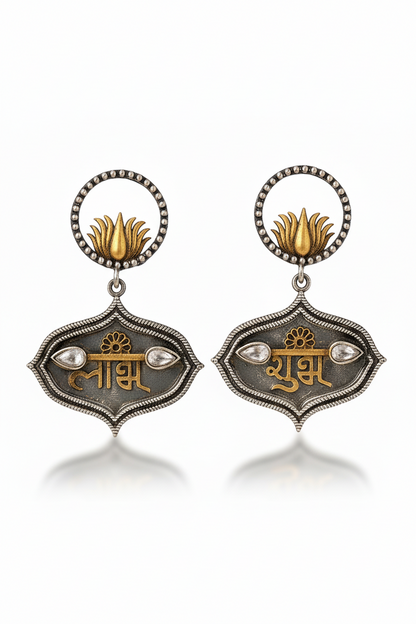 Mangalam- Silver Brass Oxidised dangler earrings