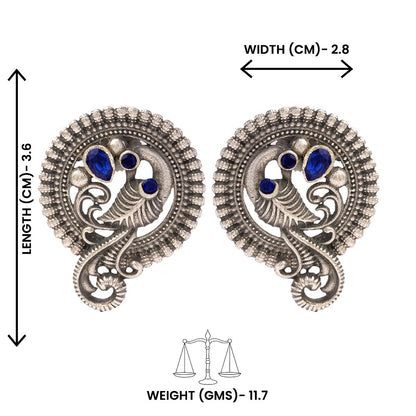 MorRatna- Silver Brass Stone-Studded Stud Earrings(Blue)