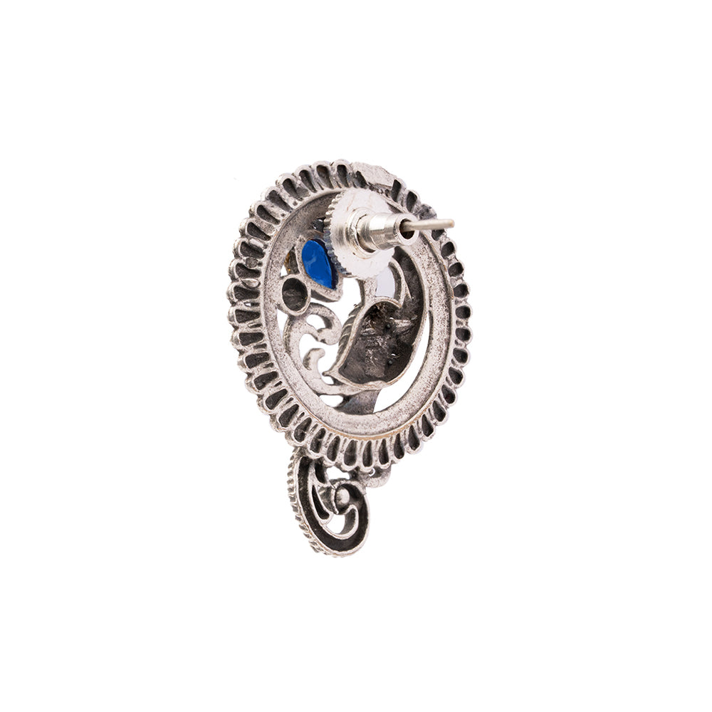 MorRatna- Silver Brass Stone-Studded Stud Earrings(Blue)