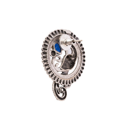 MorRatna- Silver Brass Stone-Studded Stud Earrings(Blue)