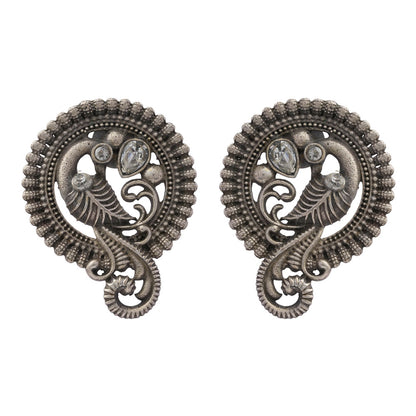 MorRatna- Silver Brass Stone-Studded Stud Earrings(White)
