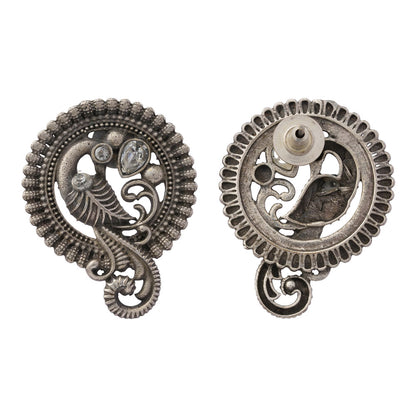 MorRatna- Silver Brass Stone-Studded Stud Earrings(White)