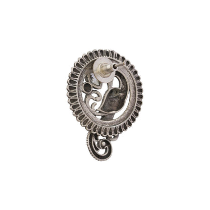 MorRatna- Silver Brass Stone-Studded Stud Earrings(White)