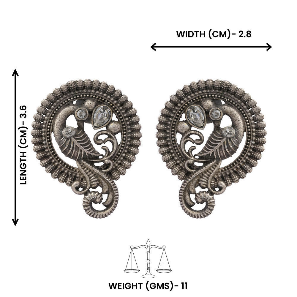 MorRatna- Silver Brass Stone-Studded Stud Earrings(White)