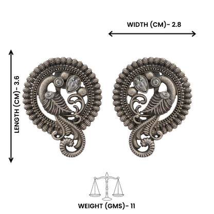 MorRatna- Silver Brass Stone-Studded Stud Earrings(White)