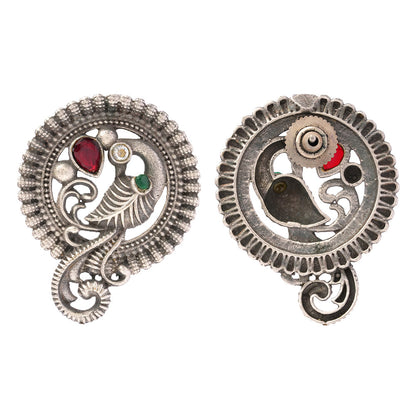 MorRatna- Silver Brass Stone-Studded Stud Earrings(Multicoloured)