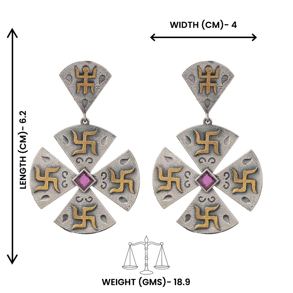 Swastik- Silver Brass Stone-Studded dangler earrings
