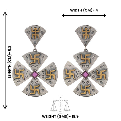 Swastik- Silver Brass Stone-Studded dangler earrings