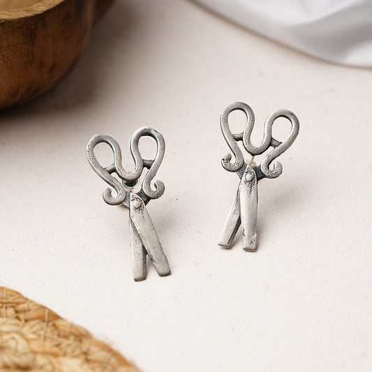 Katri- Silver Brass oxidised stud earrings