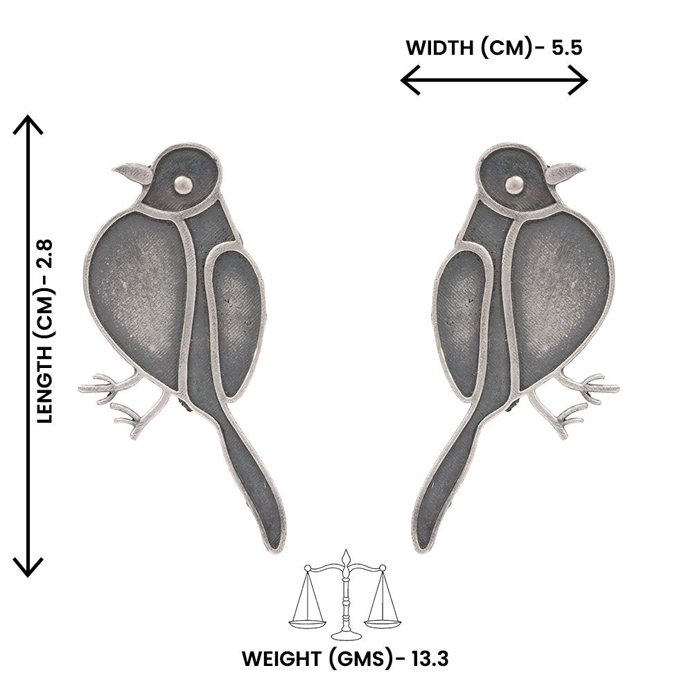 Panchi- Silver Brass oxidised stud earrings